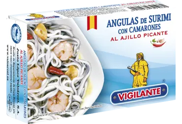 Angulas de surimi con camarones al ajillo picante Angulas de surimi con camarones al ajillo picante
