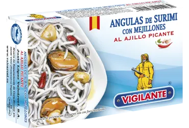 Angulas de surimi con mejillones al ajillo picante Angulas de surimi con mejillones al ajillo picante